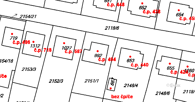 Zliv 494 na parcele st. 992 v KÚ Zliv u Českých Budějovic, Katastrální mapa