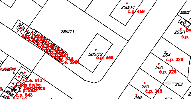 Bukov 458, Ústí nad Labem na parcele st. 260/12 v KÚ Bukov, Katastrální mapa