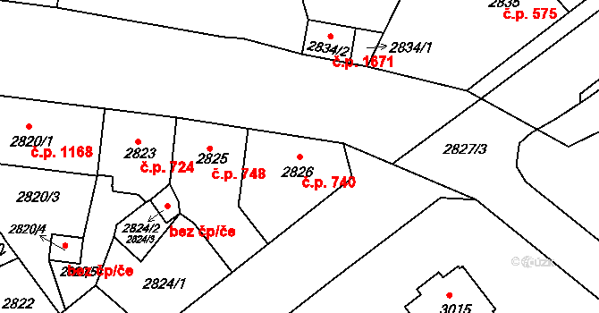 Střekov 740, Ústí nad Labem na parcele st. 2826 v KÚ Střekov, Katastrální mapa