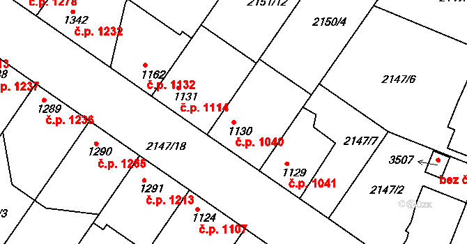 Lysá nad Labem 1040 na parcele st. 1130 v KÚ Lysá nad Labem, Katastrální mapa