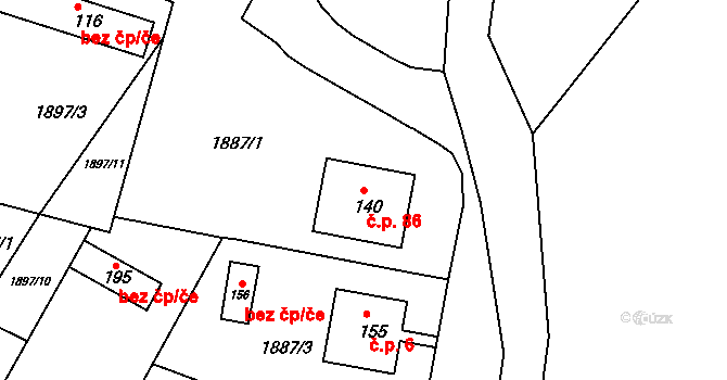 Svatoslav 86 na parcele st. 140 v KÚ Svatoslav u Třebíče, Katastrální mapa