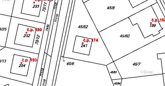 Týn 174, Třebíč na parcele st. 241 v KÚ Týn u Třebíče, Katastrální mapa