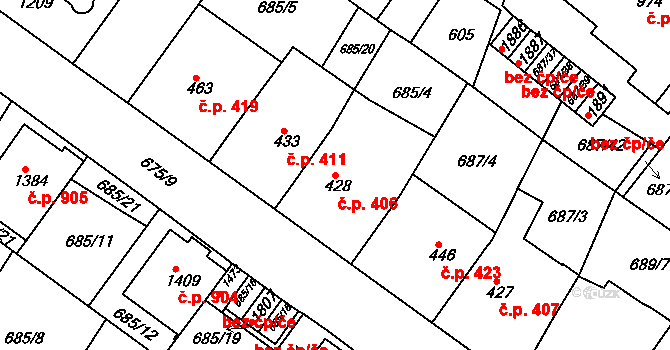 Náměšť nad Oslavou 406 na parcele st. 428 v KÚ Náměšť nad Oslavou, Katastrální mapa