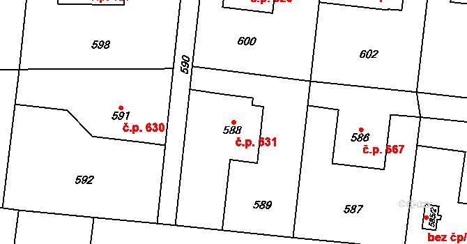 Skřečoň 631, Bohumín na parcele st. 588 v KÚ Skřečoň, Katastrální mapa