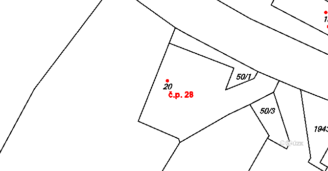 Arneštovice 28 na parcele st. 20 v KÚ Arneštovice, Katastrální mapa