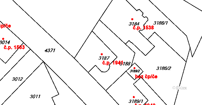 Teplice 1941 na parcele st. 3187 v KÚ Teplice, Katastrální mapa