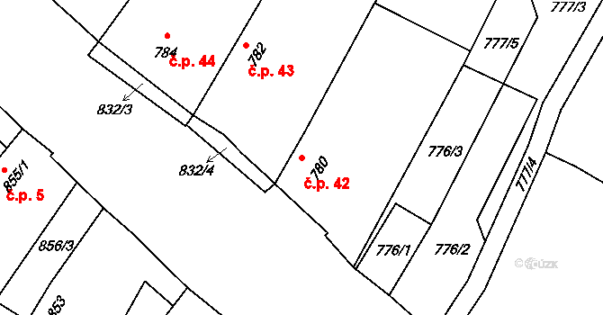 Červenka 42 na parcele st. 780 v KÚ Červenka, Katastrální mapa