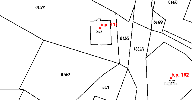 Nezdice na Šumavě 211 na parcele st. 283 v KÚ Nezdice na Šumavě, Katastrální mapa