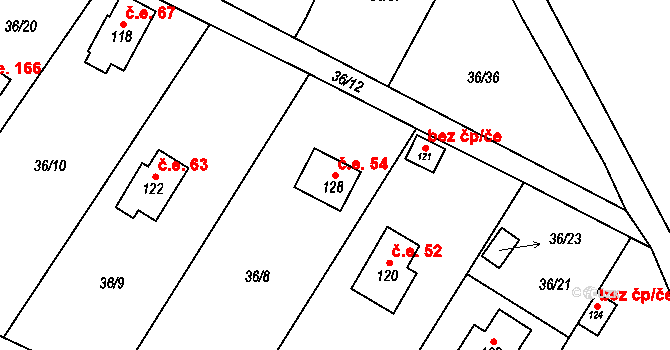 Malý Ratmírov 54, Blažejov na parcele st. 128 v KÚ Malý Ratmírov, Katastrální mapa