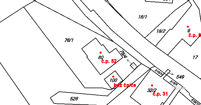 Mštěnovice 52, Lešná na parcele st. 80 v KÚ Mštěnovice, Katastrální mapa