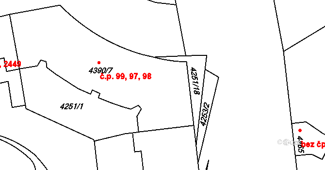 Žižkov 97, Praha na parcele st. 4390/7 v KÚ Žižkov, Katastrální mapa