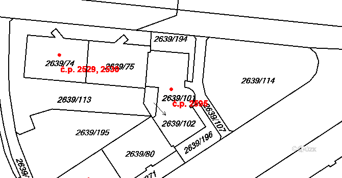 Žižkov 2595, Praha na parcele st. 2639/101 v KÚ Žižkov, Katastrální mapa