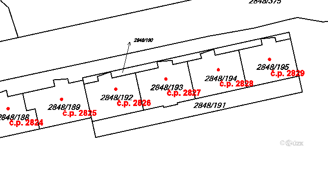 Záběhlice 2827, Praha na parcele st. 2848/193 v KÚ Záběhlice, Katastrální mapa