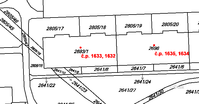 Chodov 1633, Praha na parcele st. 2693/1 v KÚ Chodov, Katastrální mapa