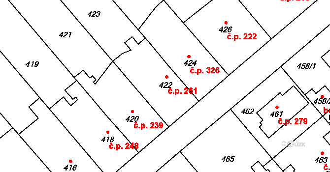 Suchdol 261, Praha na parcele st. 422 v KÚ Suchdol, Katastrální mapa