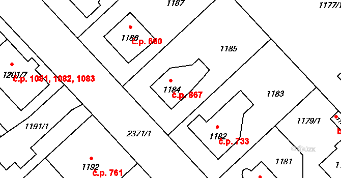 Suchdol 867, Praha na parcele st. 1184 v KÚ Suchdol, Katastrální mapa