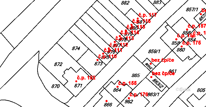 Prosek 111, Praha na parcele st. 875 v KÚ Prosek, Katastrální mapa