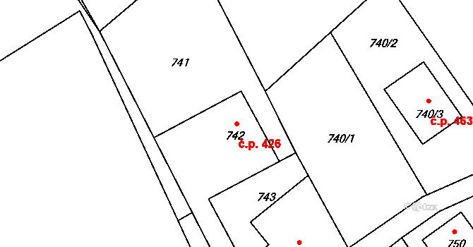 Rumburk 2-Horní Jindřichov 426, Rumburk na parcele st. 742 v KÚ Horní Jindřichov, Katastrální mapa
