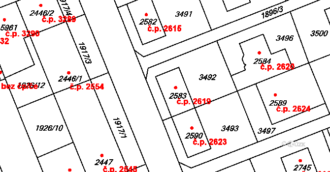 Hodonín 2619 na parcele st. 2583 v KÚ Hodonín, Katastrální mapa