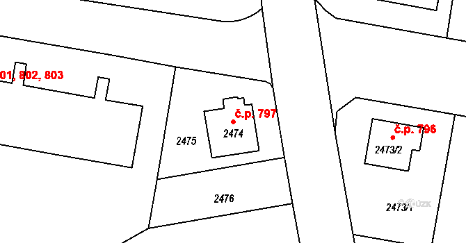 České Budějovice 3 797, České Budějovice na parcele st. 2474 v KÚ České Budějovice 3, Katastrální mapa