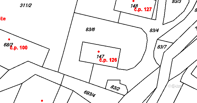 Dolní Vítkov 126, Chrastava na parcele st. 147 v KÚ Dolní Vítkov, Katastrální mapa
