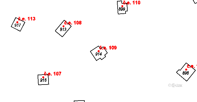 Horákov 109, Mokrá-Horákov na parcele st. 914 v KÚ Horákov, Katastrální mapa