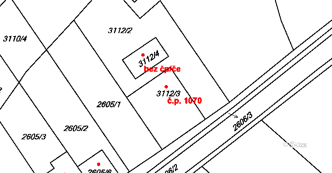 Kuřim 1070 na parcele st. 3112/3 v KÚ Kuřim, Katastrální mapa