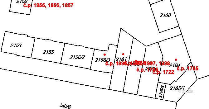 Východní Předměstí 1995,1996,1997,1998, Plzeň na parcele st. 2153 v KÚ Plzeň, Katastrální mapa