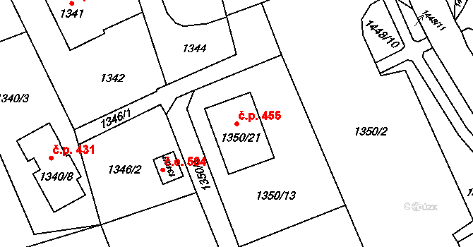 Šumbark 455, Havířov na parcele st. 1350/21 v KÚ Šumbark, Katastrální mapa