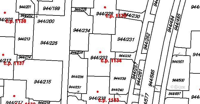 Šumbark 1134, Havířov na parcele st. 944/233 v KÚ Šumbark, Katastrální mapa