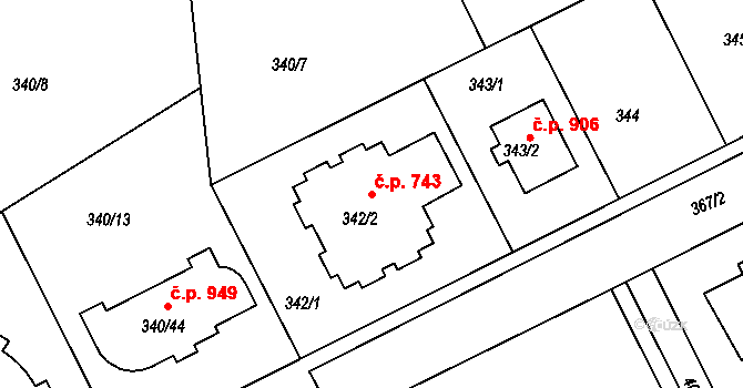 Průhonice 743 na parcele st. 342/2 v KÚ Hole u Průhonic, Katastrální mapa