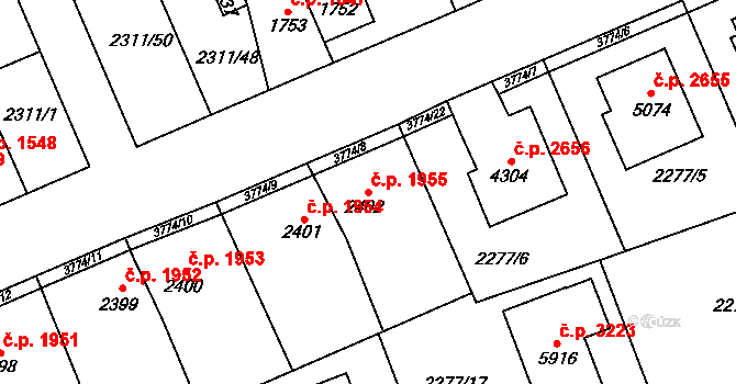 Dvůr Králové nad Labem 1955 na parcele st. 2402 v KÚ Dvůr Králové nad Labem, Katastrální mapa