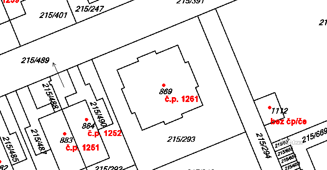 Rudná 1261 na parcele st. 869 v KÚ Hořelice, Katastrální mapa