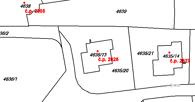 Dejvice 2626, Praha na parcele st. 4635/13 v KÚ Dejvice, Katastrální mapa