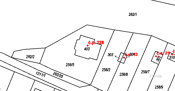 Ejpovice 228 na parcele st. 403 v KÚ Ejpovice, Katastrální mapa
