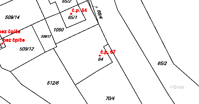 Rudolec 67, Březová na parcele st. 64 v KÚ Rudolec u Březové, Katastrální mapa