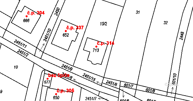 Klenčí pod Čerchovem 314 na parcele st. 713 v KÚ Klenčí pod Čerchovem, Katastrální mapa