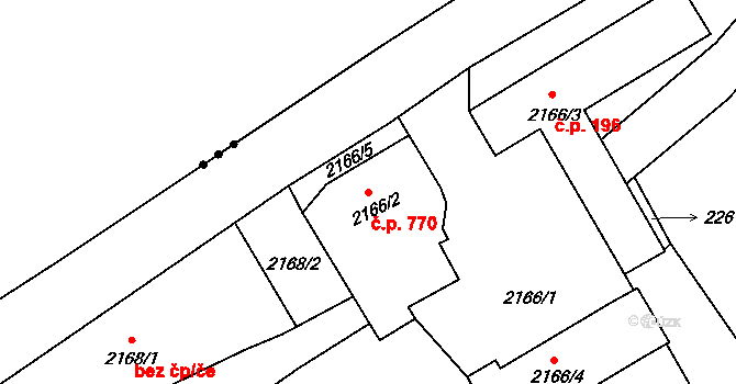 Loštice 770 na parcele st. 2166/2 v KÚ Loštice, Katastrální mapa