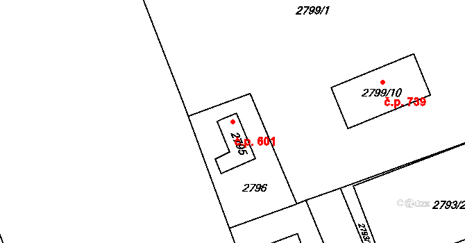 Jaktař 601, Opava na parcele st. 2795 v KÚ Jaktař, Katastrální mapa