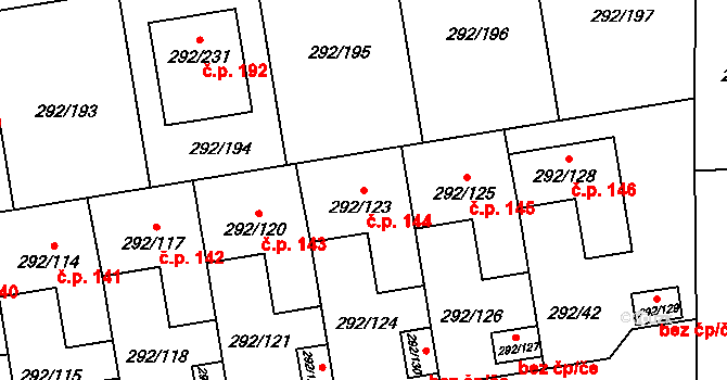 Vráto 144 na parcele st. 292/123 v KÚ Vráto, Katastrální mapa