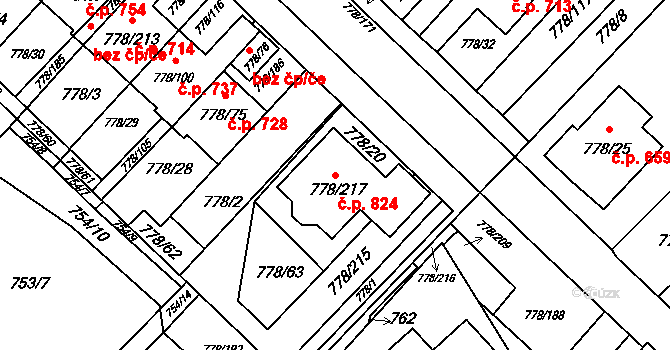 Petřkovice 824, Ostrava na parcele st. 778/217 v KÚ Petřkovice u Ostravy, Katastrální mapa