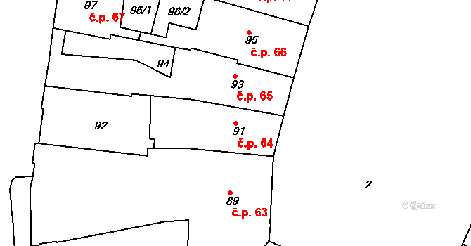 Jemnice 64 na parcele st. 91 v KÚ Jemnice, Katastrální mapa