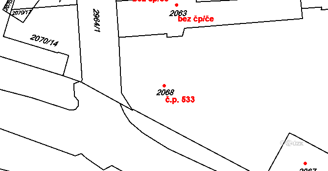 Děčín II-Nové Město 533, Děčín na parcele st. 2068 v KÚ Děčín, Katastrální mapa