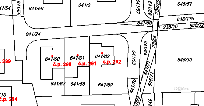 Česká 292 na parcele st. 641/62 v KÚ Česká, Katastrální mapa