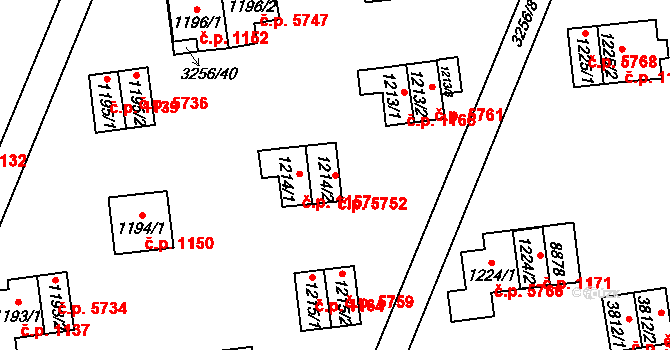 Zlín 5752 na parcele st. 1214/2 v KÚ Zlín, Katastrální mapa