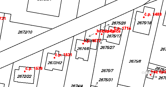 Benešov 1577 na parcele st. 2674/6 v KÚ Benešov u Prahy, Katastrální mapa