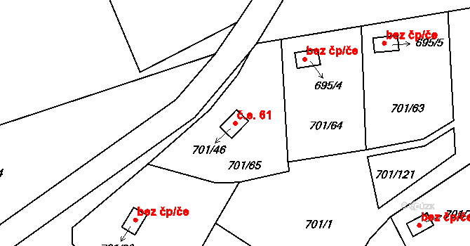 Jaroslavice 61, Zlín na parcele st. 701/46 v KÚ Jaroslavice u Zlína, Katastrální mapa