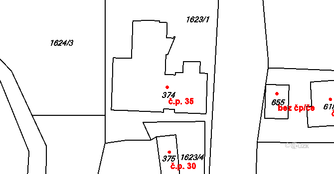 Loučná nad Nisou 35, Janov nad Nisou na parcele st. 374 v KÚ Loučná nad Nisou, Katastrální mapa