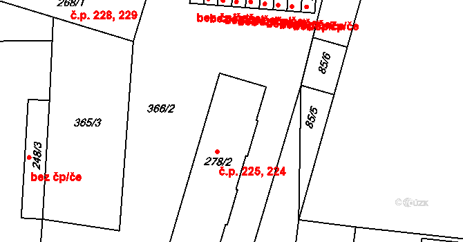 Sedlec 224,225, Sedlec-Prčice na parcele st. 278/2 v KÚ Sedlec u Votic, Katastrální mapa