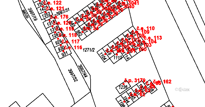 Pazderna 159, Vyškov na parcele st. 1104 v KÚ Dědice u Vyškova, Katastrální mapa